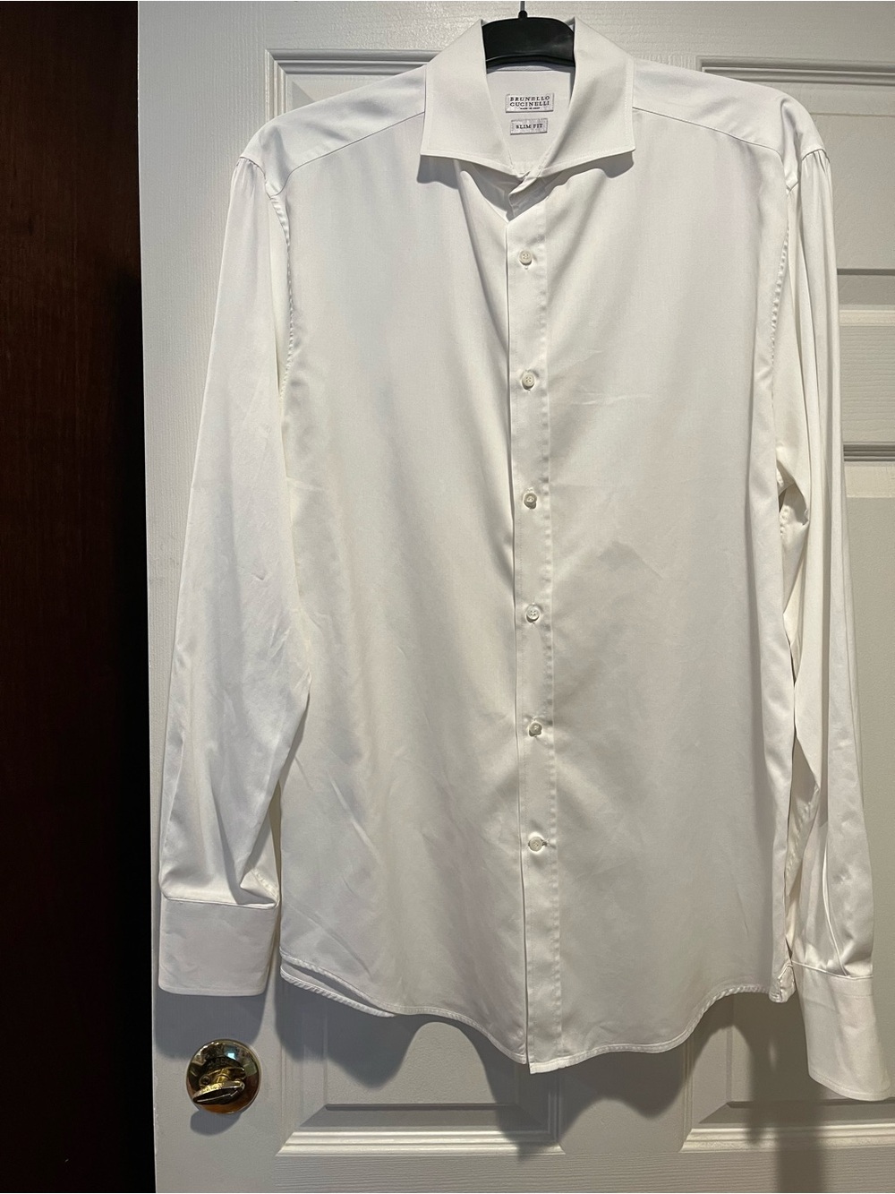 Brunello Cucinelli White Long-Sleeve Dress Shirt